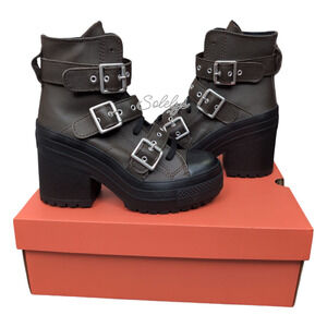 Converse Chuck 70 De Luxe Heel Leather & Buckles Triple Strap Platform Womens 6